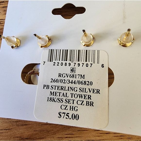 Giani Bernini 18 karat gold and cubic zirconia earring stud huggie hoop set NWT - Picture 3 of 3